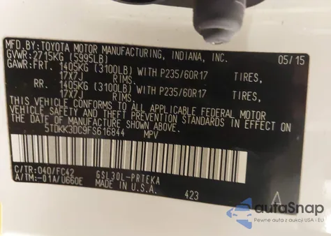 2015 Toyota Sienna Le from USA, damaged, VIN 5TDKK3DC9FS616844